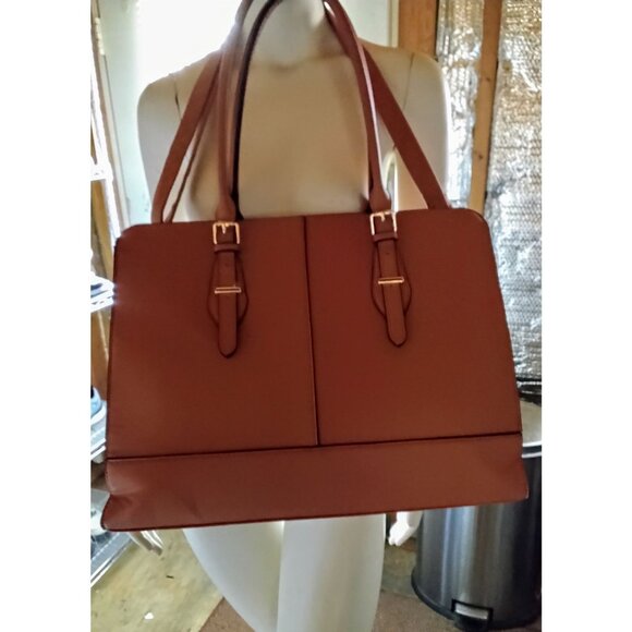Unknown Handbags - Large Brown Faux Leather Tote Bag With Dual Straps & Adjustable Shoulder Strap